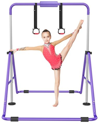 RINREA Gymnastic Bars for Kids with Adjustable Height, Folding Gymnastic Training Kip Bar, Expandable Horizontal Bar for Home
