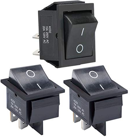 APIELE 3 Stücke Kippschalter,2 Position EIN-Aus mit DPST 4 Pins Wippschalter,250V 16A Taste Rocker Kippschalter Für Häuser, Industrie,DIY KCD2-201(Schwarz)