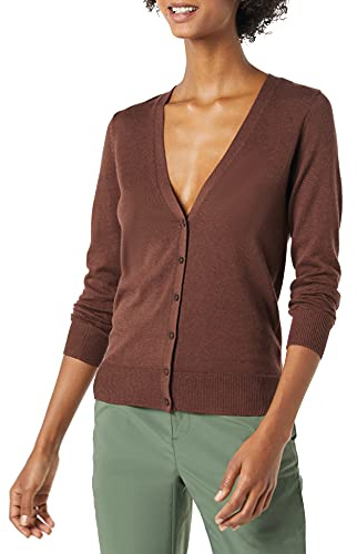 Amazon Essentials Damen Leichter Cardigan-Pulli, Dunkles Kastanienbraun Meliert, M