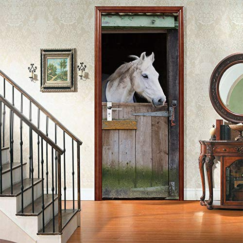 3D Türtapete Selbstklebend Türaufkleber - PFERD - Tür Poster PREMIUM PVC Wasserfest Wandtattoo Für Schlafzimmer Wohnzimmer Tür Dekoration Tapete 77 x 200 cm | Selbstklebend, abnehmbar, PVC, wasserdicht, für Schlafzimmer, Wohnzimmer