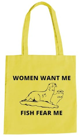 Woman Want Me Baumwolltasche - Angeln Otter Fisch Frauenheld Rute Zander Karpfen Gelb