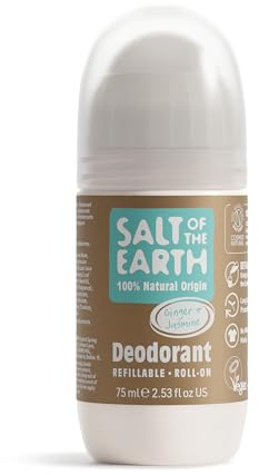 Salt Of the Earth Natürliches Deodorant Roll-On von Salt of the Earth, Ingwer & Jasmin – Nachfüllbar, vegan, Leaping Bunny-zertifiziert, hergestellt in Großbritannien – 75ml