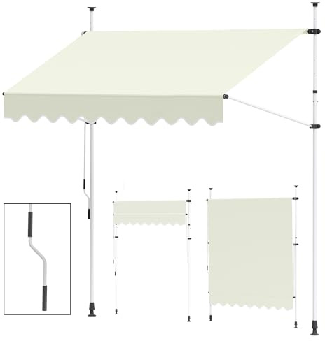 paramondo Jam 2000 Klemmmarkise Balkonmarkise ohne Bohren, Höhenverstellbar, UV- beständig, mit Handkurbel, 195 x 120 cm, Gestell Weiß, Uni Creme-Weiß