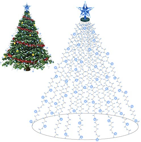Herefun Christbaumbeleuchtung mit Ring, 400LED 2M 16 Stränge Lichterkette Weihnachtsbaum, Tannenbaum Lichterkette, LEDs Weihnachtsbeleuchtung für 150cm bis 220cm Baum, Tannenbaum (Weißes Licht)