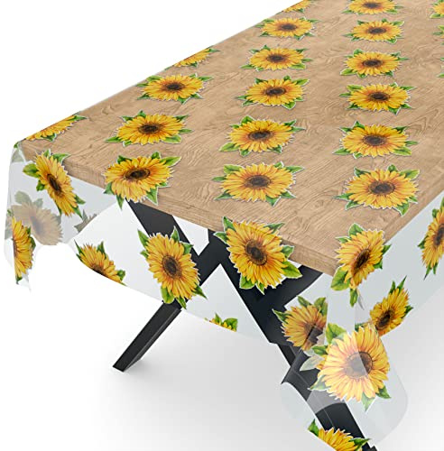 ANRO Tischdecke transparent Folie durchsichtige Wachstuchtischdecke Tischschutz Schutzfolie Tischfolie Bedruckt Motiv 0,15mm Sonnenblumen 220 x 140cm Schnittkante Rund Oval Eckig