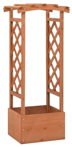 puraday Jardinière à Treillis de Jardin avec Arche 49x39x117 cm Orange Bois de Sapin Lit Surélevé Robuste Convient à Usage Extérieur Treillis Intégré Offre Support pour Plantes Grimpantes Légumes