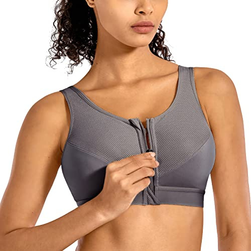SYROKAN Kvinnors Dragkedja Fram High Impact Wireless Racerback High Support Dragkedja I Front Sports Bh Den vilda skogen 80G