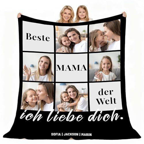 Giftove Personalisierte Mama Decke mit Foto, 100% Flanell Fotodecke, Muttertagsgeschenk Personalisiert von Baby Kinder, Muttertagsgeschenke für Mutter zu Muttertag, Beste Mama der Welt Geschenk