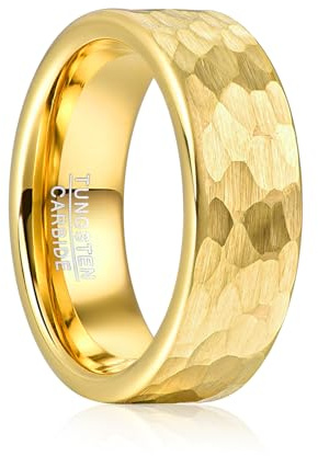 VAKKI Gold Wolfram Ring für Herren 8mm Gehämmerter Ehering Schlichter Herrenring für Hochzeit, Verlobung, Versprechen, Größe 54.4-67.2(17.3-21.4)