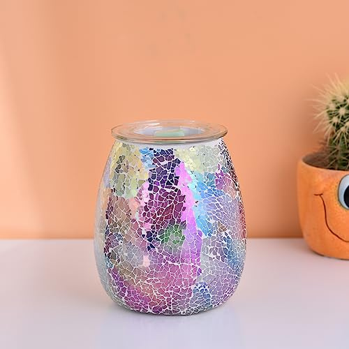 Dicimi Mosaic Glass 2-in-1 Wax Melt Warmer – Electric Incense Burner with Ambient Light, Flameless Candle Heater, Home Fragrance Lamp, Housewarming Gift