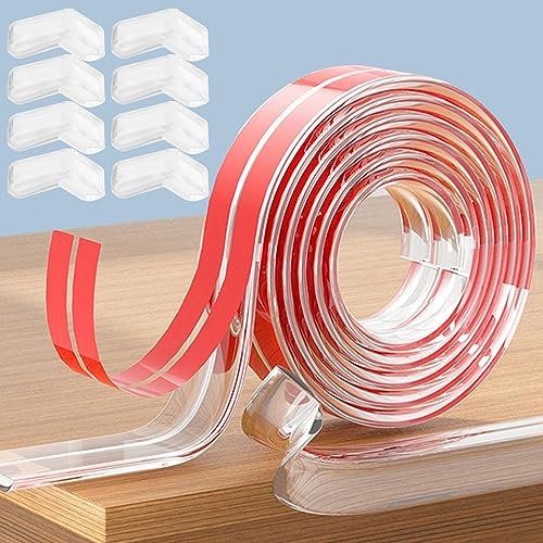 TINIFO Kantenschutz Baby, 6m Kantenschutz Selbstklebend mit 8 Eckenschutz, Transparent Silikon Kinder Tischkantenschutz, für Tischschränke Schubladen Glastisch Möbelkantenschutz (6m)