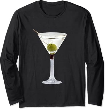 Martini Glass Green Olive Bartender Vodka Gin Cocktail Drink Long Sleeve T-Shirt