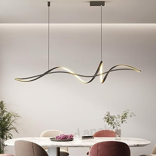 Lanekd L150cm LED Pendelleuchte Esstisch Schwarz Hängelampe Dimmbar Spiral Design Hängeleuchte Esszimmer Esstischlampe mit Fernbedienung Esszimmerlampe Pendellampe Wohnzimmer Küche Büro Hängend Lampe