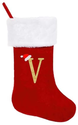 GOXAEEE Weihnachtsstrumpf Personalisiert Nikolausstrumpf 45 cm Großer Christmas Stockings Weihnachtsbaum Kamin hängende Ornamente Geschenkhalter Weihnachtsdekorationen für Weihnachtsbaum und Heim (V)