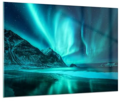 ARTTOR Bilder auf Glas 100x70cm Glasbild Landschaft Nordpol Nordlichter Groß Wanddeko Bild im Glas Schlafzimmer Küche Deko Wandbilder Dekoration Wohnzimmer Modern Wand Kunstdruck Art GAA100x70-5321