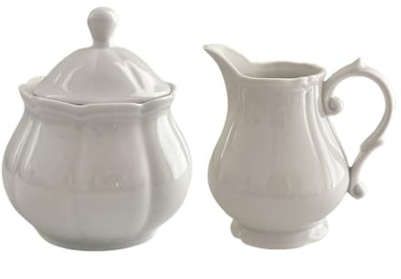 WAIT FLY Set vintage in ceramica goffrata per lattiera e zuccheriera, brocca per panna, zuccheriera con coperchio, set da portata per caffè, set di ciotole bianche