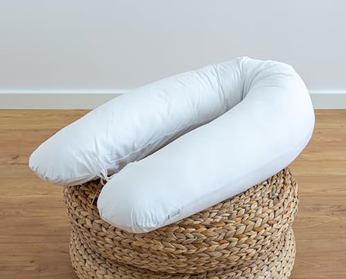 LOOLAY Schwangerschaftskissen - Stillkissen 170 cm - Seitenschläferkissen 100% Baumwolle - mit Abnehmbarem Bezug - Ergonomisches Schwanger Kissen für Schlafen (Weiß)