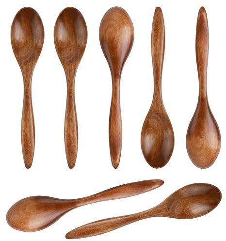 Lot de 7 petites cuillères en bois lisses de 14,5 cm - Cuillères à café en bois - Pour la cuisine, les condiments, le miel - Utilisation quotidienne
