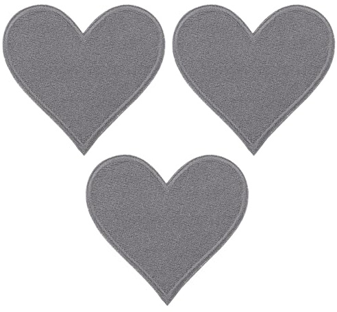 PATIKIL Iron-on Patches, 3 Pack Heart Shaped Sew Embroidered Patches Love Appliques Embellishments for Clothing Jackets Hat Backpack Repairing Decorations, Grey