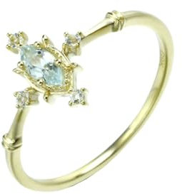 Stfery Gold Ring 18 Karat Ringe für Frauen Marquise Aquamarin Verlobungsring Damen