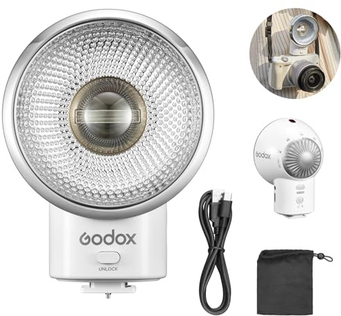 Godox Lux Elf Retro Camera Flash, GN6 6000K±200K CCT, 400 Flashes at Full Power, Built-in Lithium Battery, Support Type-C Charging, Compatible for Canon Nikon Sony Fuji Olympus Pentax Cameras