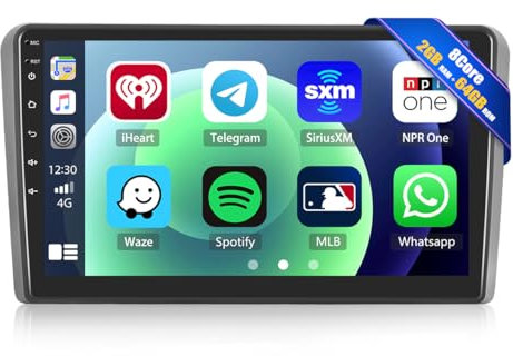 [8Core 2G+64G] CAMECHO Android 13 Autoradio für Audi A3 S3 RS3 8P 8V 2008-2012 mit Navi Carplay Android Auto,9 Zoll Doppel Din Auto Radio Touch Display mit DSP RDS Bluetooth Mirror Link
