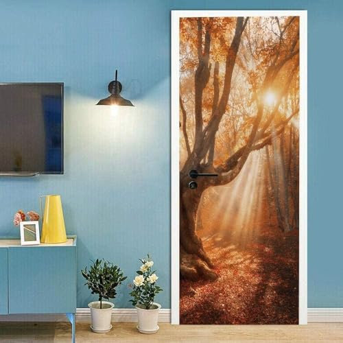 Türtapete Blick Auf Den Wald Bei Sonnenuntergang 90 X 200 Cm Selbstklebend Türposter 3D Türaufkleber Fototapete 3D Effekt Türfolie Wandtattoo Wandbild - Diy Wohnzimmer Schlafzimmer Büro Wohnku 0