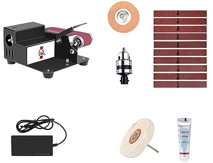 Lijadora orbital, Mini Lijadora Eléctrica Con Correa Abrasiva De 250W, 7 Velocidades De Velocidad Ajustable, Lijadora Pulidora For Carpintería DIY para fabricación de metales, carpintería y pulido(Set