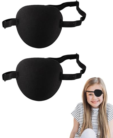 BPTRKOM 2 Stück Augenklappe - Erwachsene Kinder Augenklappe Schwarz Verstellbar Einzelne Augenmaske für Piraten Oder Cosplay Augen 3D Augenklappe Lazy Eye Amblyopie Strabismus Nach Operationen