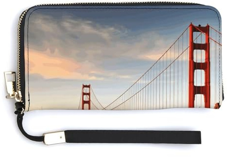 YHEGBFD Portefeuille en cuir, portefeuille pour femme, imprimé Golden Gate Bridge, portefeuille de voyage, sac à main long, portefeuille en cuir avec fermeture éclair autour du portefeuille, style, 20