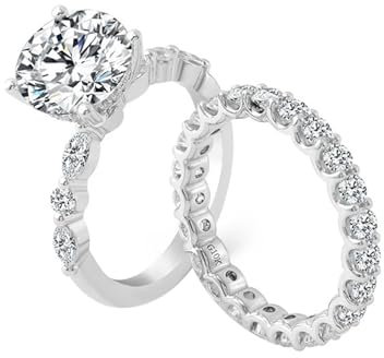 Epinki Echt Gold Schmuck, Weißgold 585 Ringe, 2er Set Ewigkeit Hochzeitsring mit Rund 3ct Moissanit, 18K Freundschaftsringe Pärchen Ringe Gr.49 (15.6)