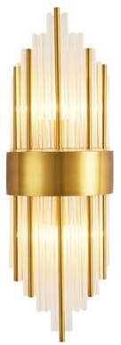 Hnexsei - Elegant Gold Wall Light with Crystal Tubes and Gold Metal Accents - E14 Wall Sconce for Modern Interiors (45cm)