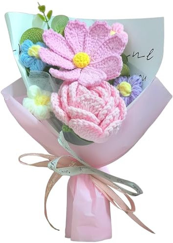 Nikuoan Handgefertigter gehäkelter Vergissmeinnicht Rosenstrauß, gestrickte künstliche ewige Blumen mit exquisiter Verpackung, Geschenk an Freunde Frauen, perfekt für Valentinstagsdekoration,