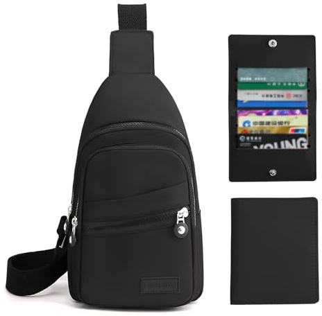 Amexo Sling Bag, Small Chest Bag with a Small Card Bag, Shoulder Bag Crossbody Bags Casual Bags for Men Women Kids One Strap Backpack Lightweight Rucksack for Hiking Cycling Traveling (Black)