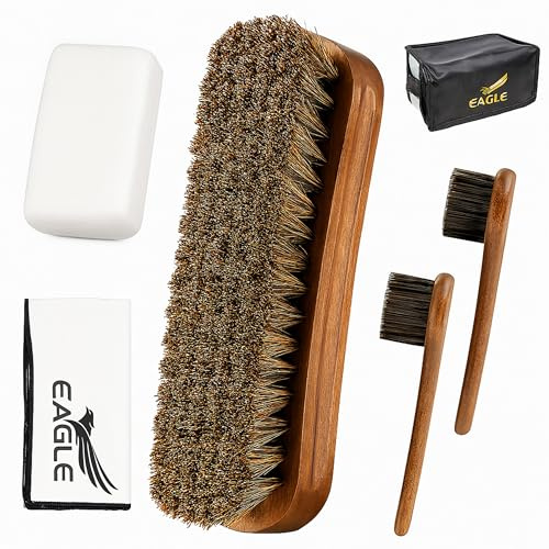 Eagle Shoe Shine Brush Kit 5-Piece Leather Care Set with Horsehair Brush, Daubers, Shine Sponge & Polishing Cloth for Shoes, Boots, Bags & Accessories