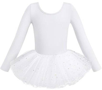 HIPPOSEUS Flicka Balettklänning Tutu Body Dans Flickor Klassisk Balett Kortärmad Klänning, Y-04WDM, Y04cx-sequin white, 10-11anni(altezza 135-145cm)