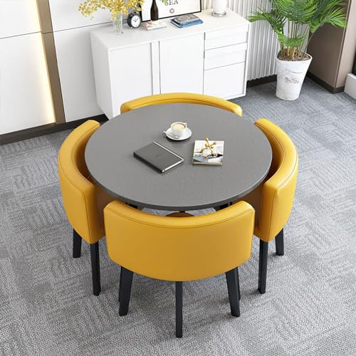 Modernes rundes Esstisch-Set mit 4 Stühlen, quadratischer Konferenztisch-Set, Empfangstisch und Stuhl, Kombi-Küchentisch-Set aus Holz, für 4 Wohnzimmer, Essgruppe (80 cm, U-förmig)