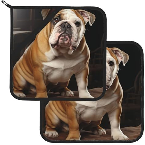 Topflappen mit Tasche für die Küche, hitzebeständige heiße Pads für Arbeitsplatten, Backofen, Englische Bulldogge, Topflappen-Set zum Kochen, Backen, Topfuntersetzer, 20,3 cm, 2 Stück