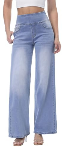 Chasehot Dam Push Up Jeans, Elastiska Damjeans Högt Midje Rak Jeans med Fickor Jeggings Legging Vida Shaping Straight, Islandblå-L, 31
