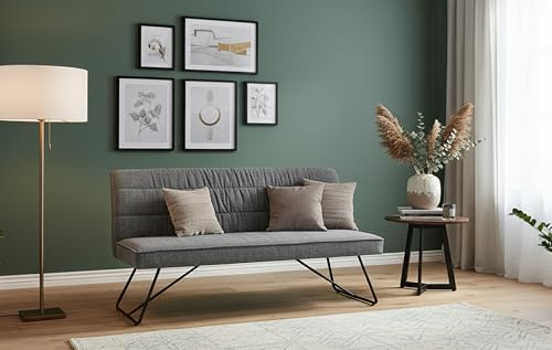 DUBI Möbel Sitzbank Hannah Esszimmerbank 160 cm mit Rückenlehne gepolstert mit Federkern für Esszimmer, Flur, Garderobe mit Metallgestell | modern Design | Grau, 21303-160-RE90