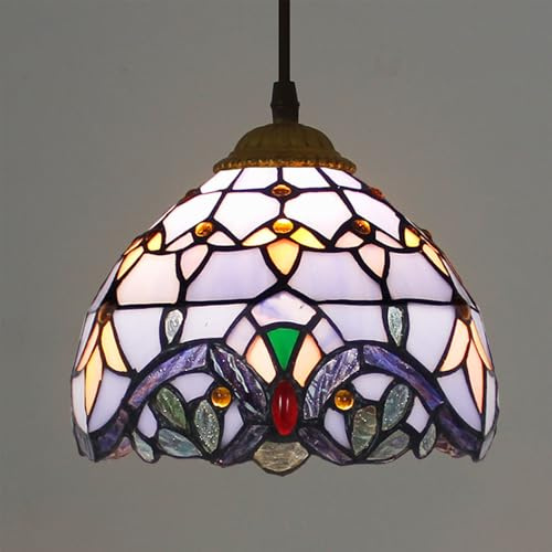 Mengjay Barock Pendelleuchte Esstisch Glas Hängelampe Höheverstellbar Vintage Esszimmer Lampen,Lampenschirm aus Buntglas,E27 Wohnzimmerlampe (B)