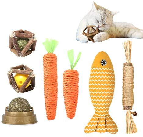 Bsbkoj Katttuggleksaker, kattunge tuggverktygsset, 35 x 9,94 x 9,94 cm, naturlig katt tuggpinnar, interaktiv husdjursleksak, tandvårdstillbehör för inomhus, och kattungar