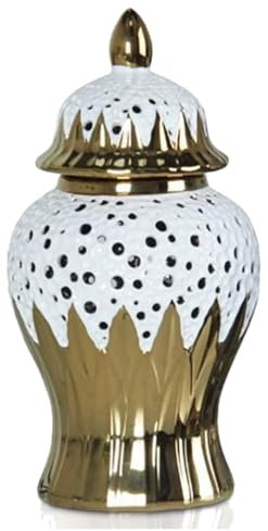 ZLSNOBLE Jarra De Cerámica con Tapa, Florero Cerámica Oro Negro Platino, Porcelana Grande Hecha A Mano para Decoración del Hogar, Sala De Estar, Cocina, Almacenaje Jarra Jengibre(White)