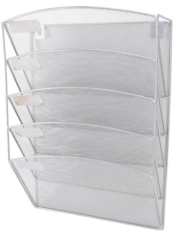 Luocute Desk -Datei Organizer Mesh 5 -Tier, Hanging Wall Mount Dokument Organisation Ständer, Desktop Vertikaler Mail -Papier -Ordnerhalter Rack mit Bodenschale für Office Home Cubicle