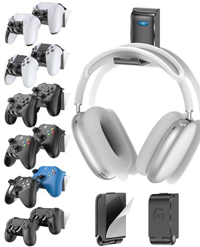 Kytok Gaming Zubehör Controller & Kopfhörer Halterung, 12 Controller Wandhalterung mit Headset Halter, universeller Controller Wall Mount mit Aufhängehaken für Xbox, PS5/PS4, Switch, schwarz, 6er-Pack