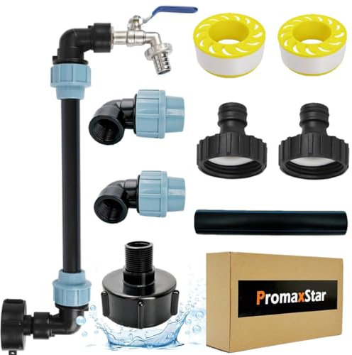 IBC Tank Gooseneck 3/4 Inch Outlet Tap, S60 x 6 Tap Stopcock, 3/4 Inch IBC Adapter, IBC Tank Accessories for Rainwater Tank, Water Barrel, IBC Container (Blue)
