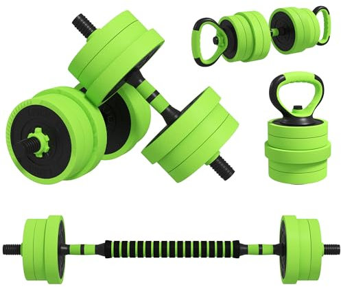 SPORTNOW 4 in 1 Hanteln Set 20 kg verstellbare Kurzhantel & Langhantel Kettlebell Liegestützgriffe professionell Dumbbell Krafttraining und Gewichtheben für Zuhause Fitness