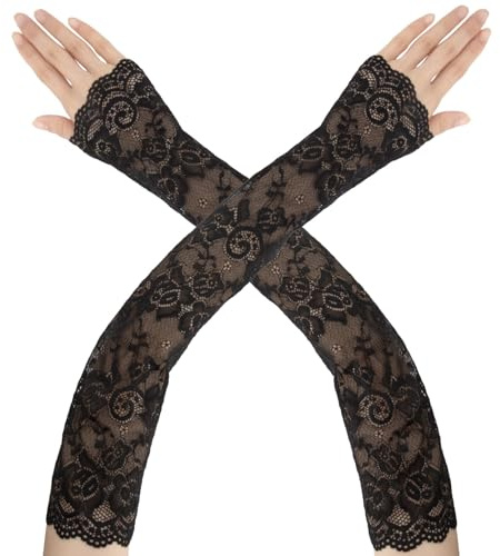 TecquorA Lange Spitzenhandschuhe Damen Fingerlose Handschuhe,Damen Ellenbogenlänge Florale Spitzen Handschuhe,1980er Jahre Party Teeparty Kleidungszubehör,Halloween Atmungsaktive Maskerade