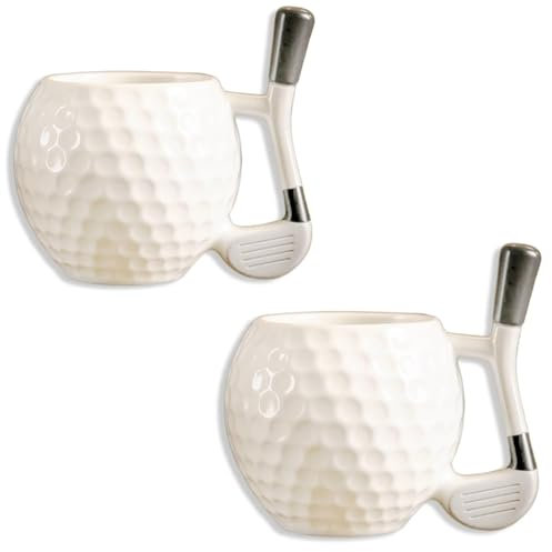 Fokayo Tazza con pallina da golf con manico a mazza, tazza da caffè con pallina da golf in ceramica 3D, tazza da golf come regalo per gli amanti del golf, fan, allenatore della squadra (2pcs)