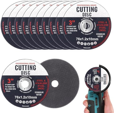 Lot de 12 disques à tronçonner pour meuleuse d'angle de 76 mm, disques de meulage fins pour une coupe rapide et précise du bois, de l'acier, du fer, des métaux ferreux (76 mm x 1,2 mm x 10 mm)